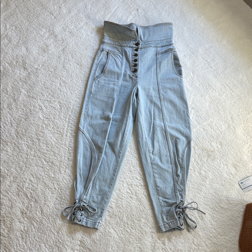 Ulla Johnson Light Blue Button-Up Denim Pants